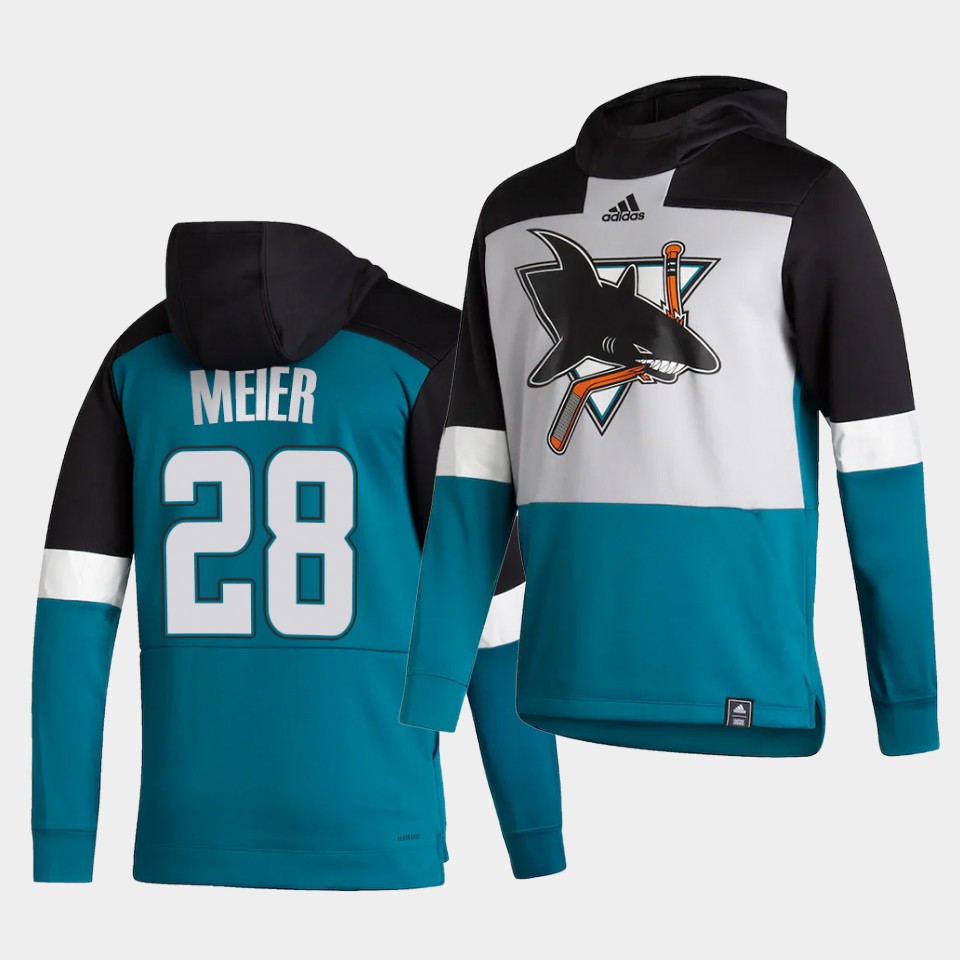 Men San Jose Sharks #28 Meier Blue NHL 2021 Adidas Pullover Hoodie Jersey->customized nhl jersey->Custom Jersey
